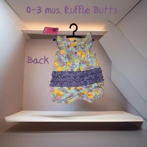 “Social Butterfly Flutter” Ruffle Butts, Summer 0-3 month baby girl romper. NWT.